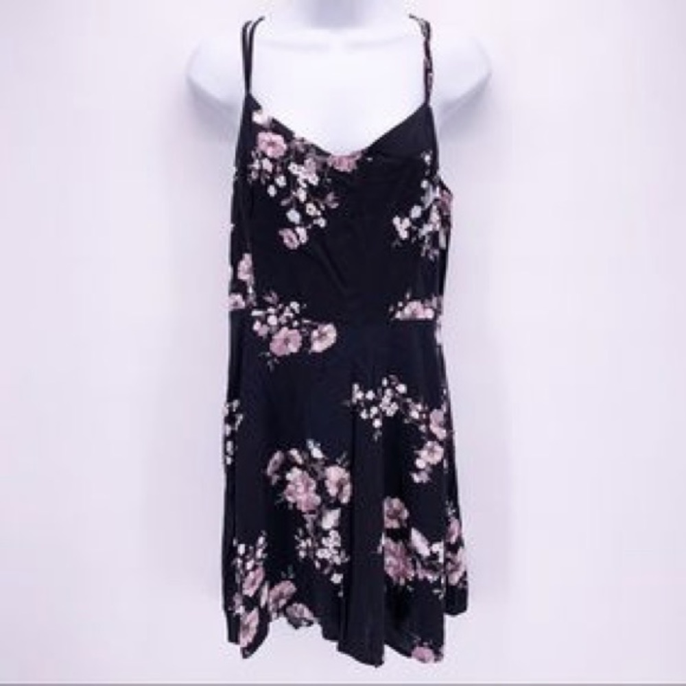 Garage floral black mini skater dress with pockets